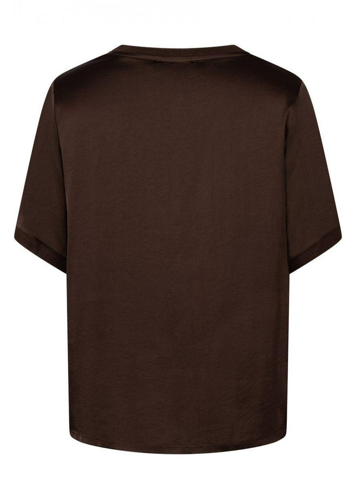A dark brown short-sleeve t-shirt shown from the back, displayed on a clean white background.