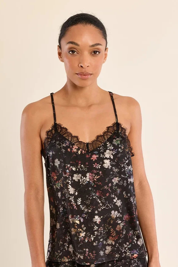 Camisole with floral print - Black