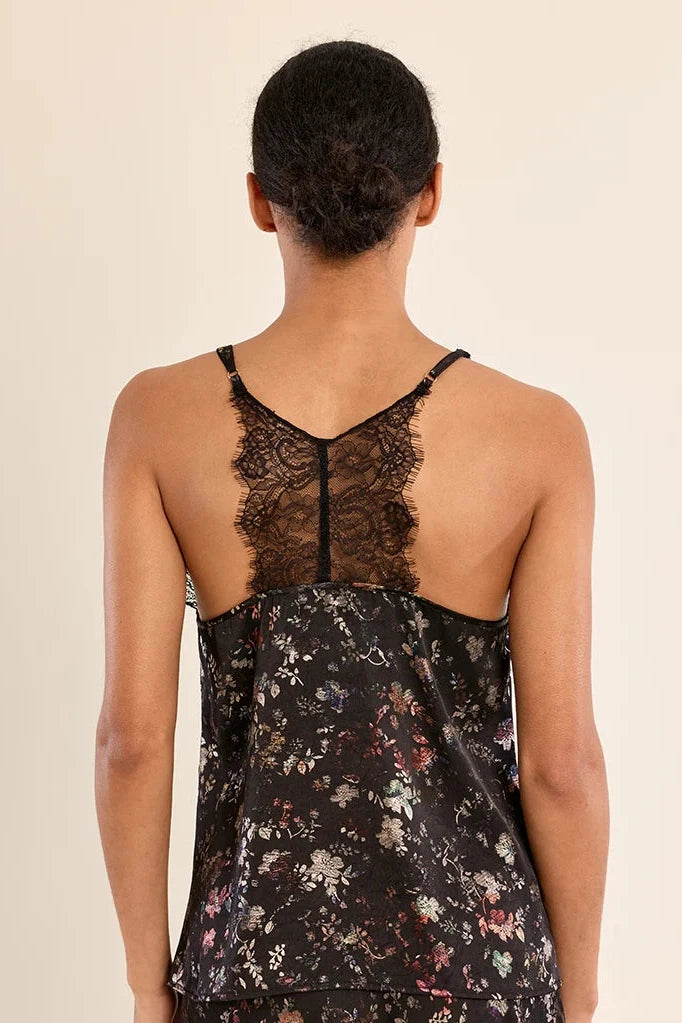 Camisole with floral print - Black