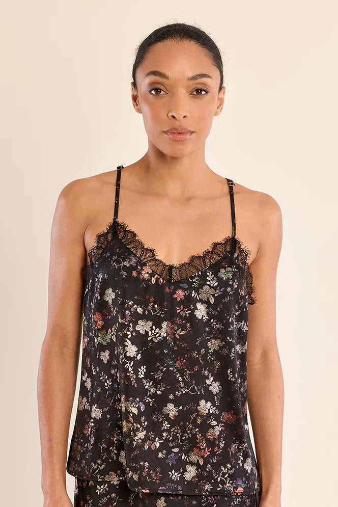 Camisole with floral print - Black