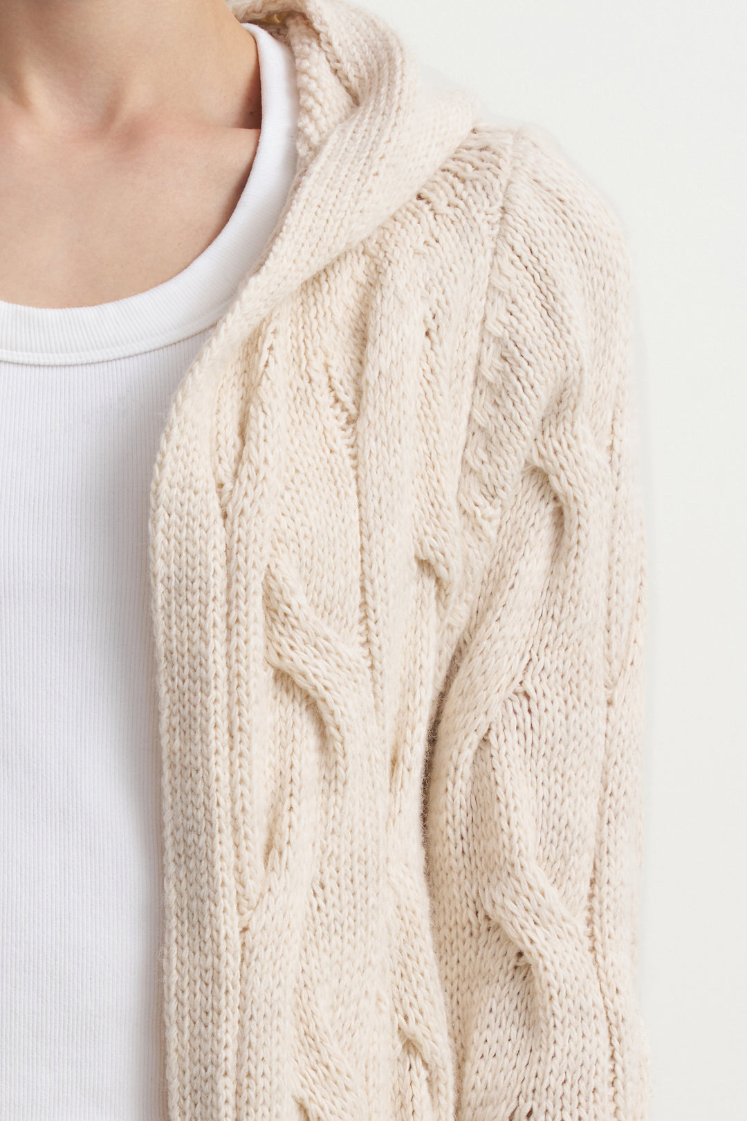 Hooded Long Knit Cardigan - Cream