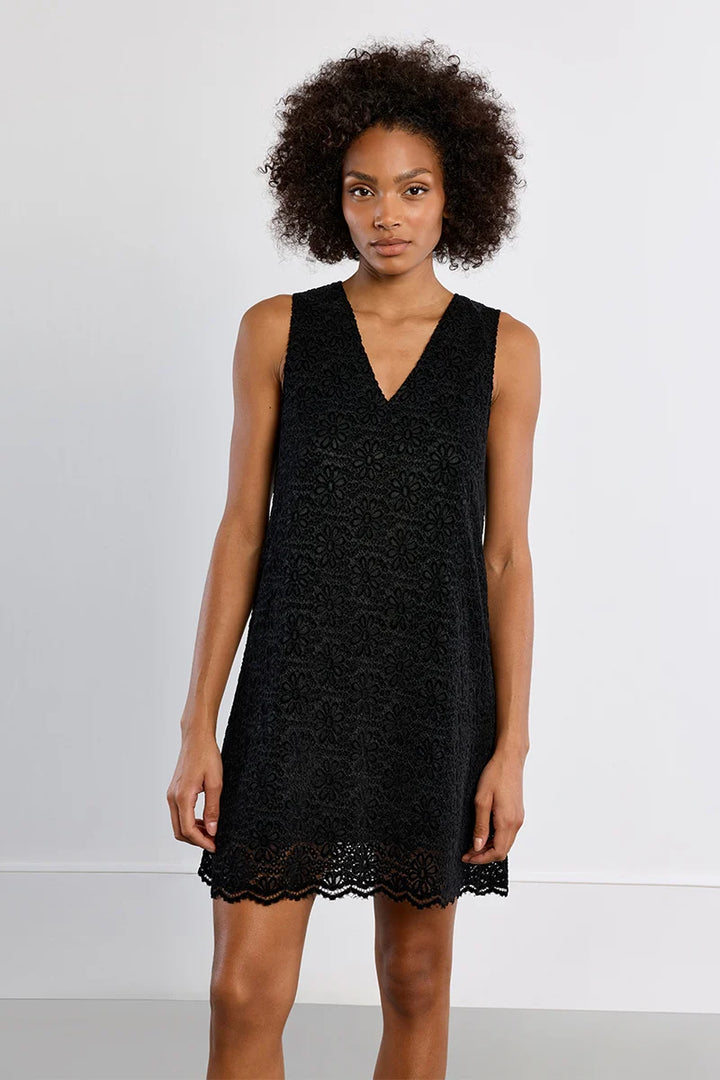 Velvet mini dress, embroidered - Black