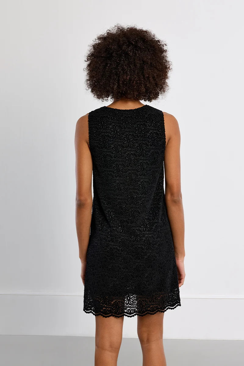 Velvet mini dress, embroidered - Black
