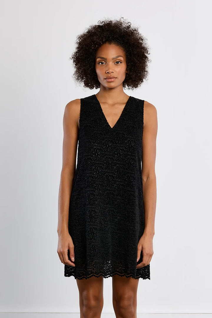 Velvet mini dress, embroidered - Black