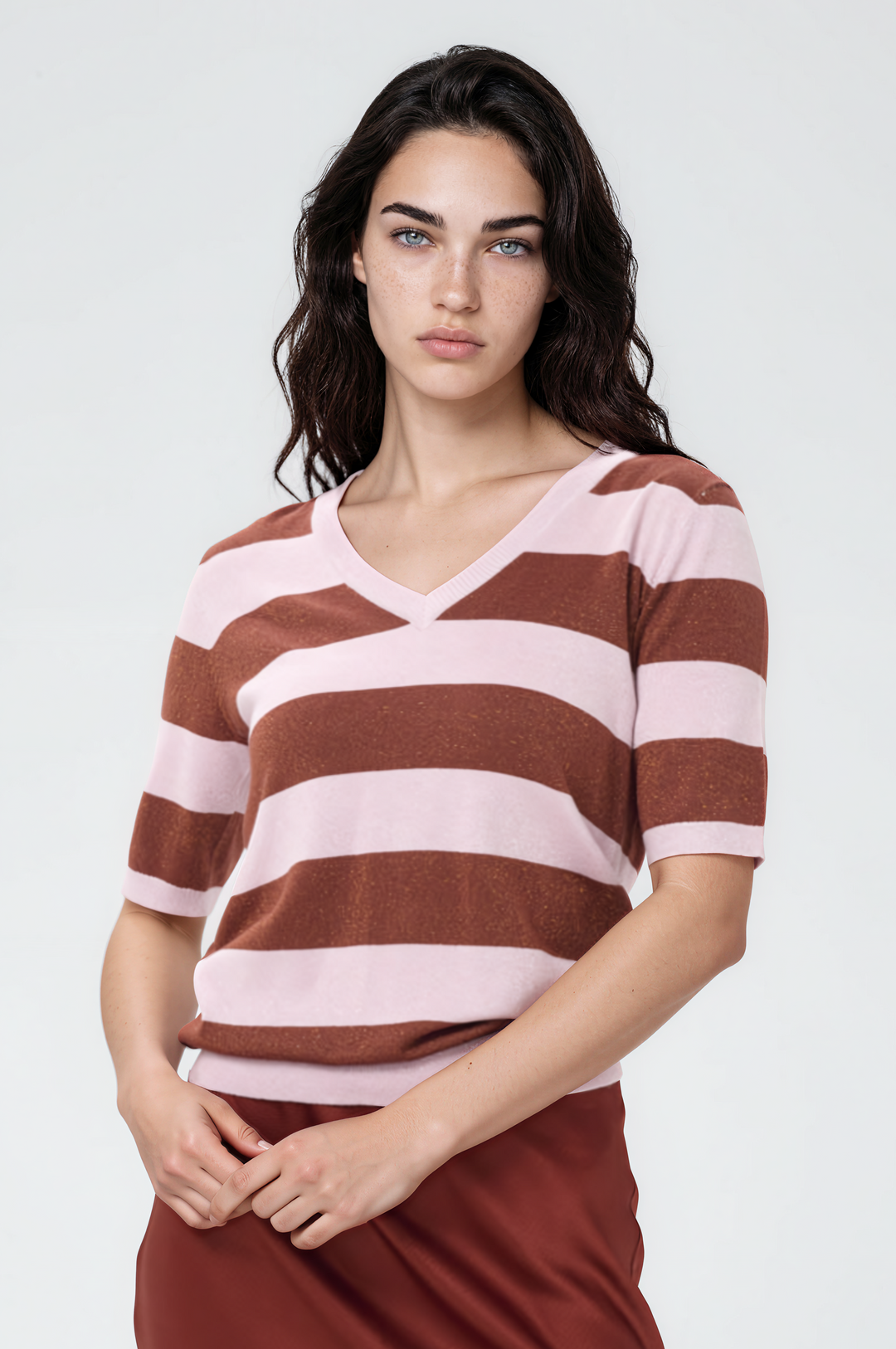 Aregina Stripe V-Neck Pullover - Ballerina
