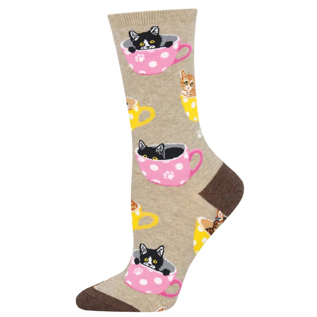 Ladies Cat-Feinated Socks - Hemp Heather