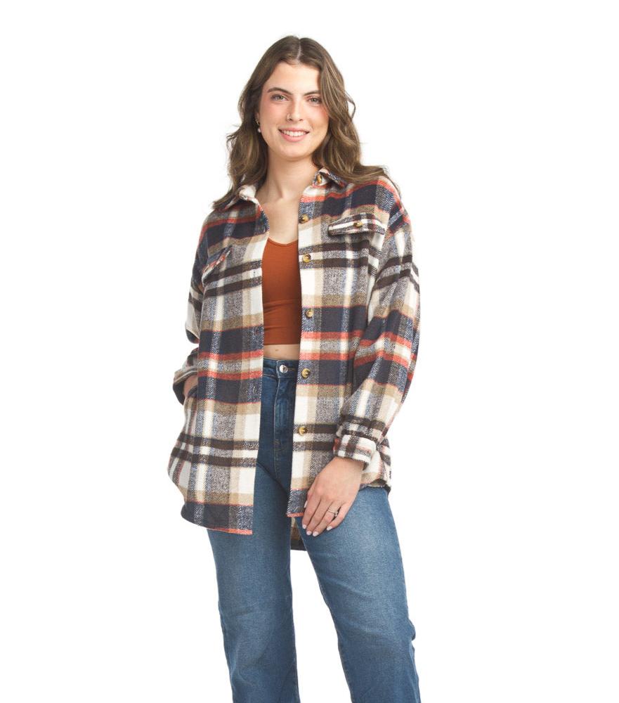 Plaid Shacket with Pockets - Rust Multi