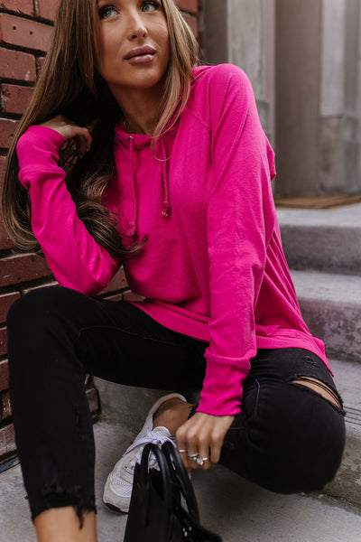 Hot Pink Side Slit Hoodie