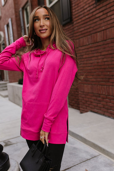 Hot Pink Side Slit Hoodie