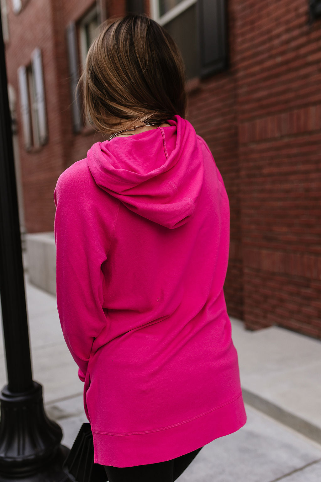 Hot Pink Side Slit Hoodie