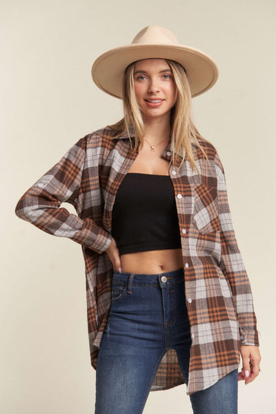 Plaid Button-Down Shirt - Brown