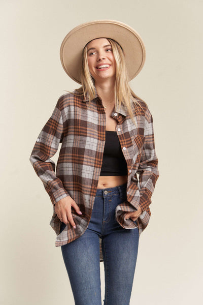 Plaid Button-Down Shirt - Brown