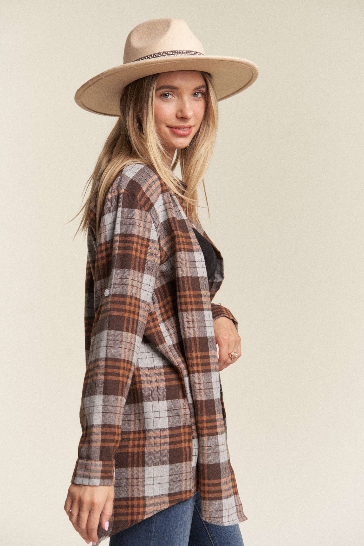 Plaid Button-Down Shirt - Brown