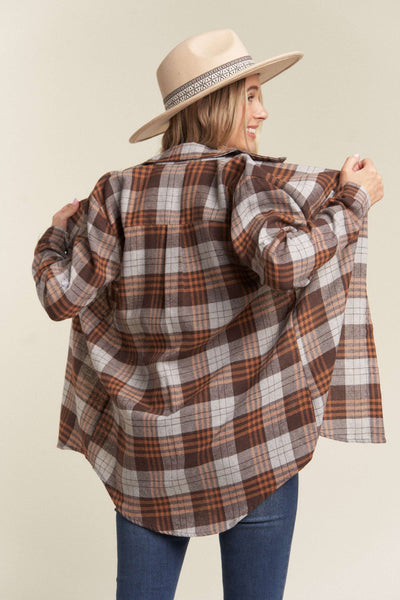 Plaid Button-Down Shirt - Brown