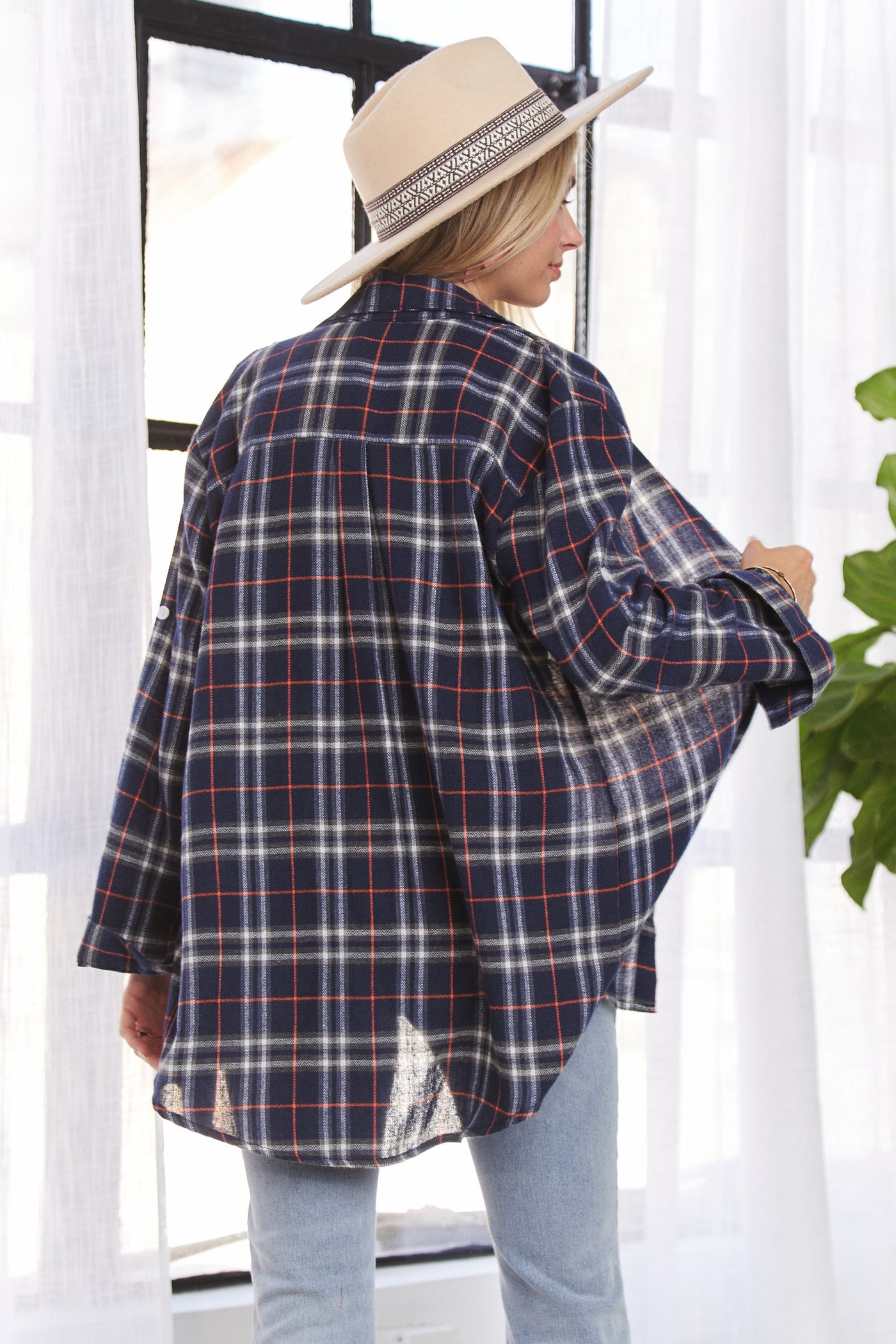 Button Down Plaid Shirt - Navy