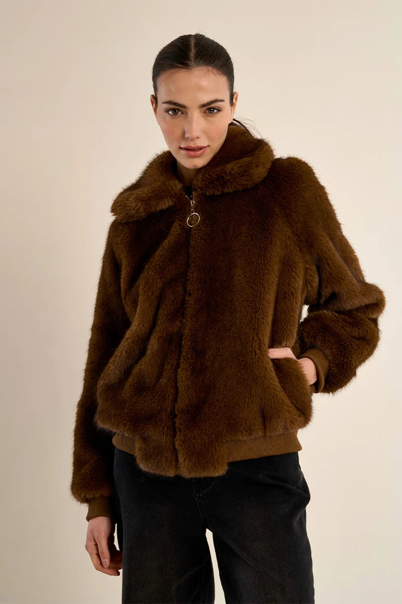 Faux Fur Jacket - Brown