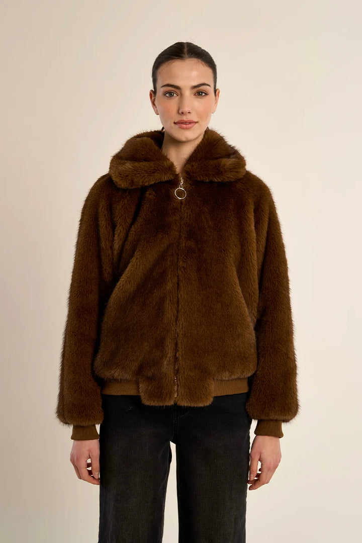 Faux Fur Jacket - Brown