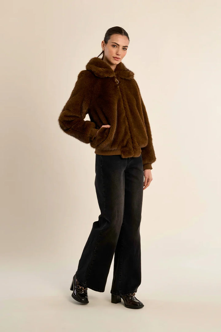 Faux Fur Jacket - Brown
