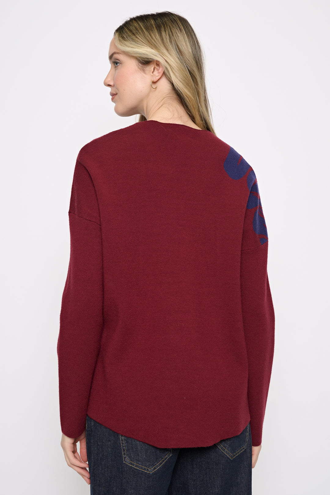 Funnel Neck Floral Top - Cabernet/Denim Multi