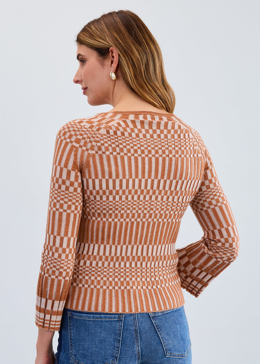 Long Sleeve Rib Sweater - Bronze/Cream
