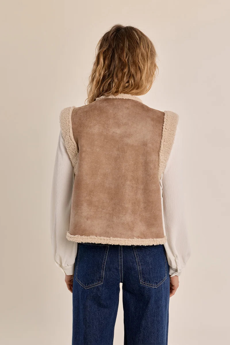 Imitation Sheepskin Sherpa Lined Vest - Dark Beige