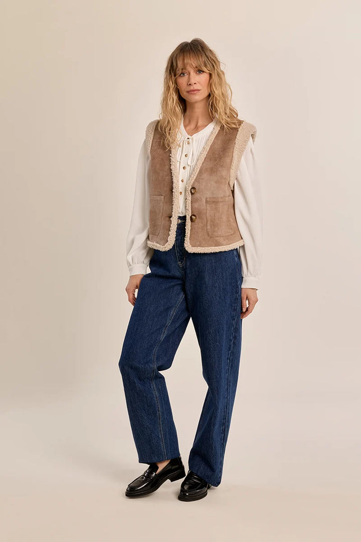 Imitation Sheepskin Sherpa Lined Vest - Dark Beige
