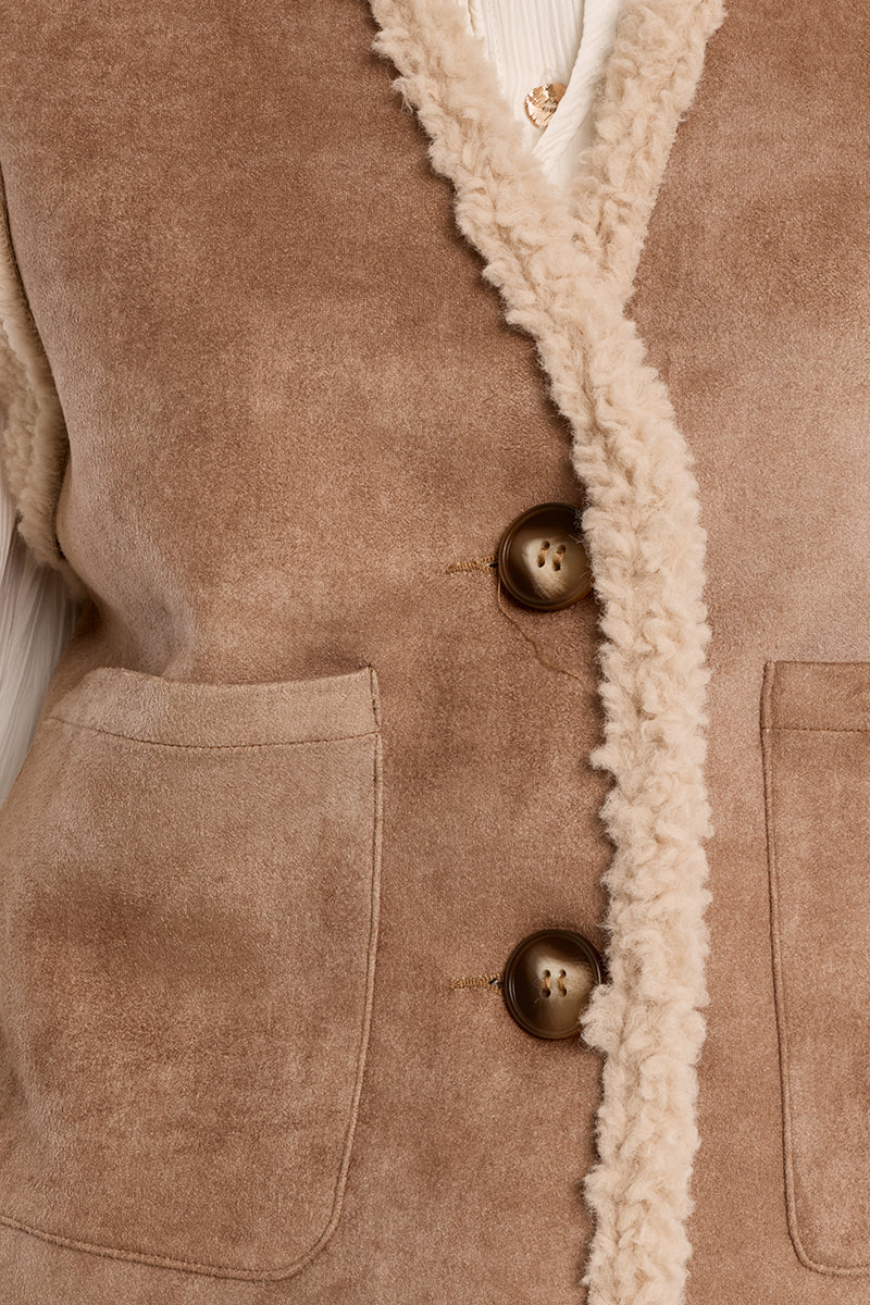 Imitation Sheepskin Sherpa Lined Vest - Dark Beige