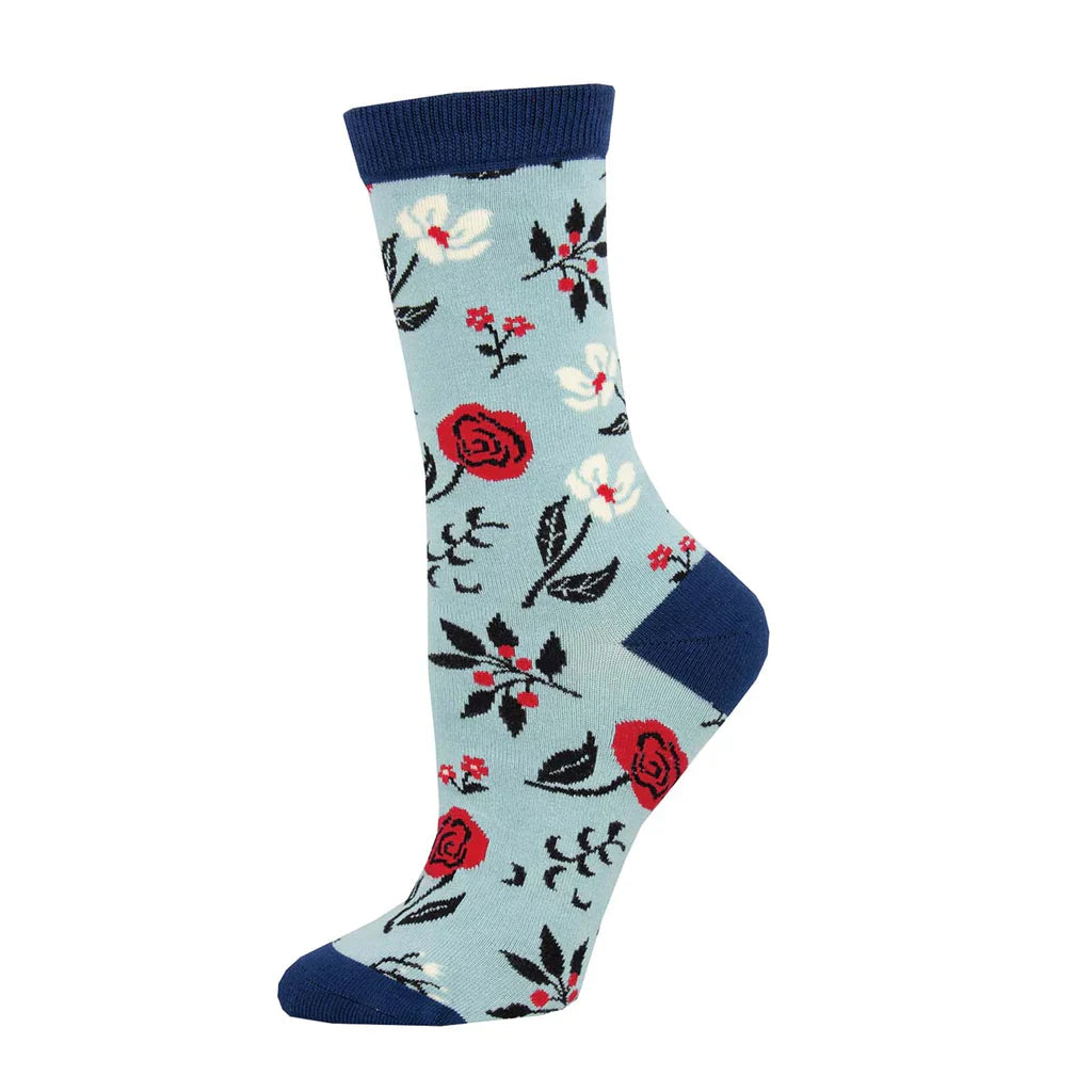 Ladies Bamboo Floral Motif Socks - Blue