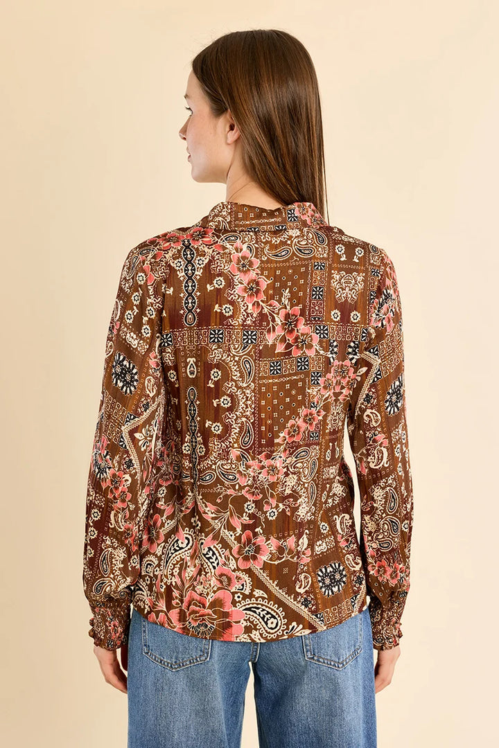 Flowing paisley print shirt - Brown Sofia