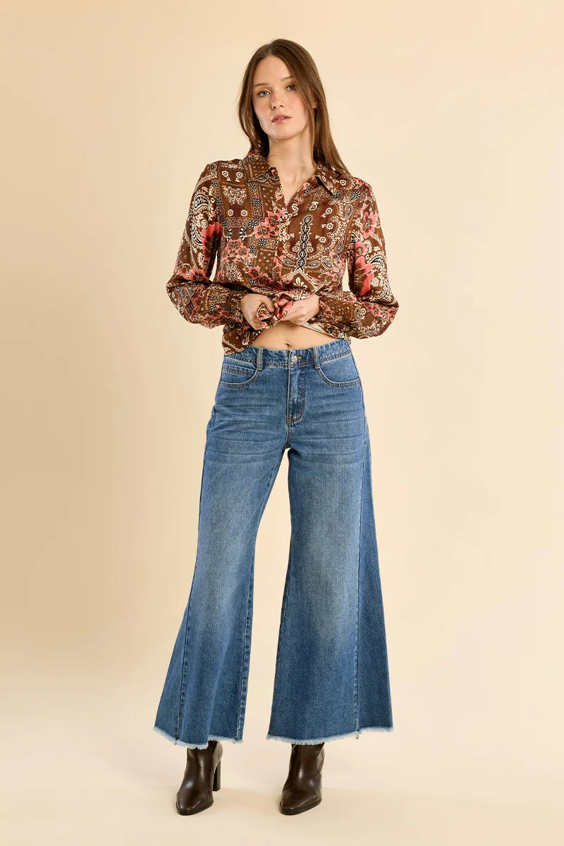 Flowing paisley print shirt - Brown Sofia