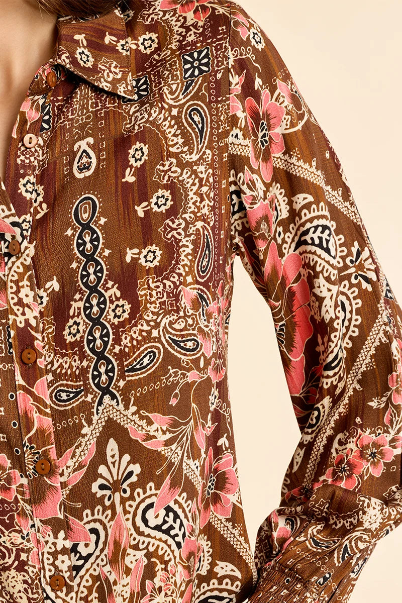 Flowing paisley print shirt - Brown Sofia