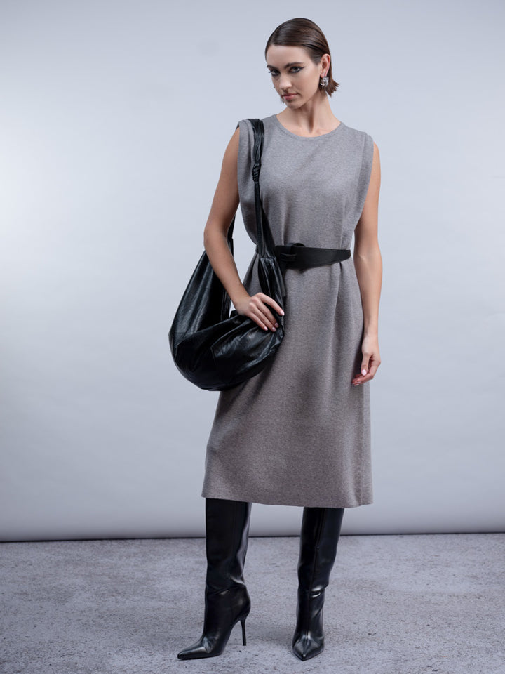 Large Faux Leather Handbag - Smokey Brown