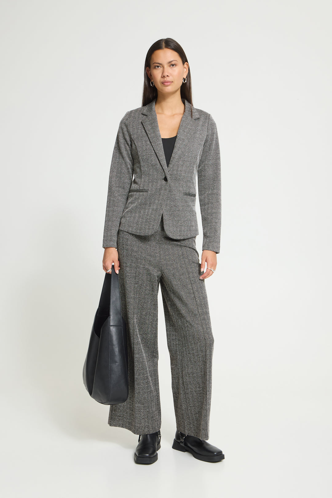 Katie Jacquard Blazer - Black &amp; White Herringbone