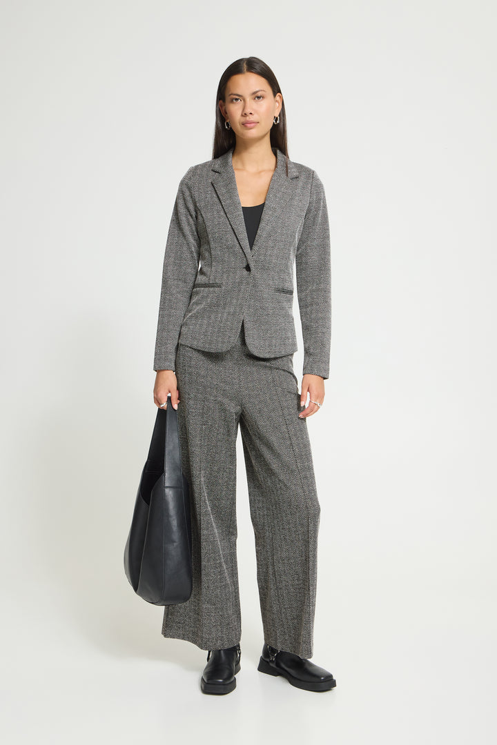 Katie Jacquard Pants - Black &amp; White Herringbone