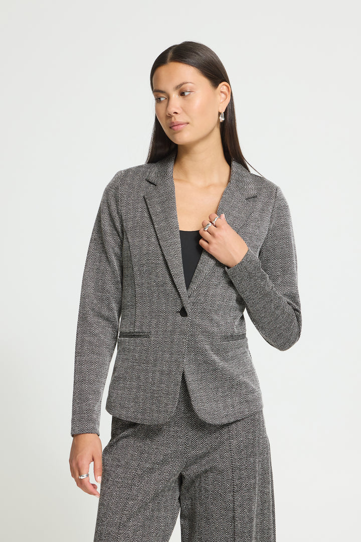 Katie Jacquard Blazer - Black &amp; White Herringbone