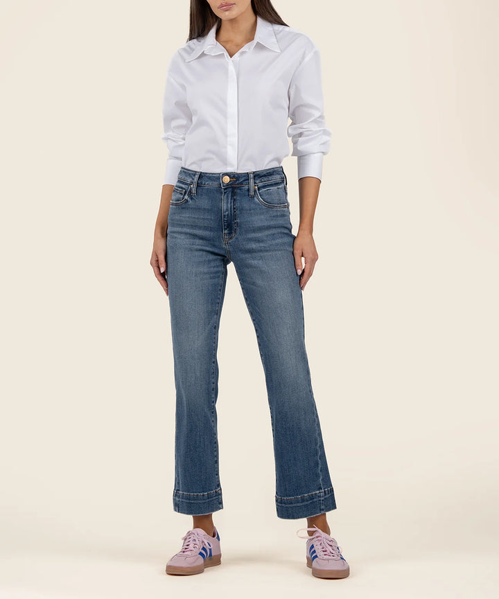 Kelsey High Rise Ankle Flare Wide Hem Side Inset - Defiant W/Dk Base Wash