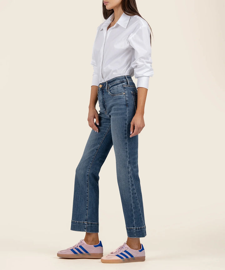 Kelsey High Rise Ankle Flare Wide Hem Side Inset - Defiant W/Dk Base Wash