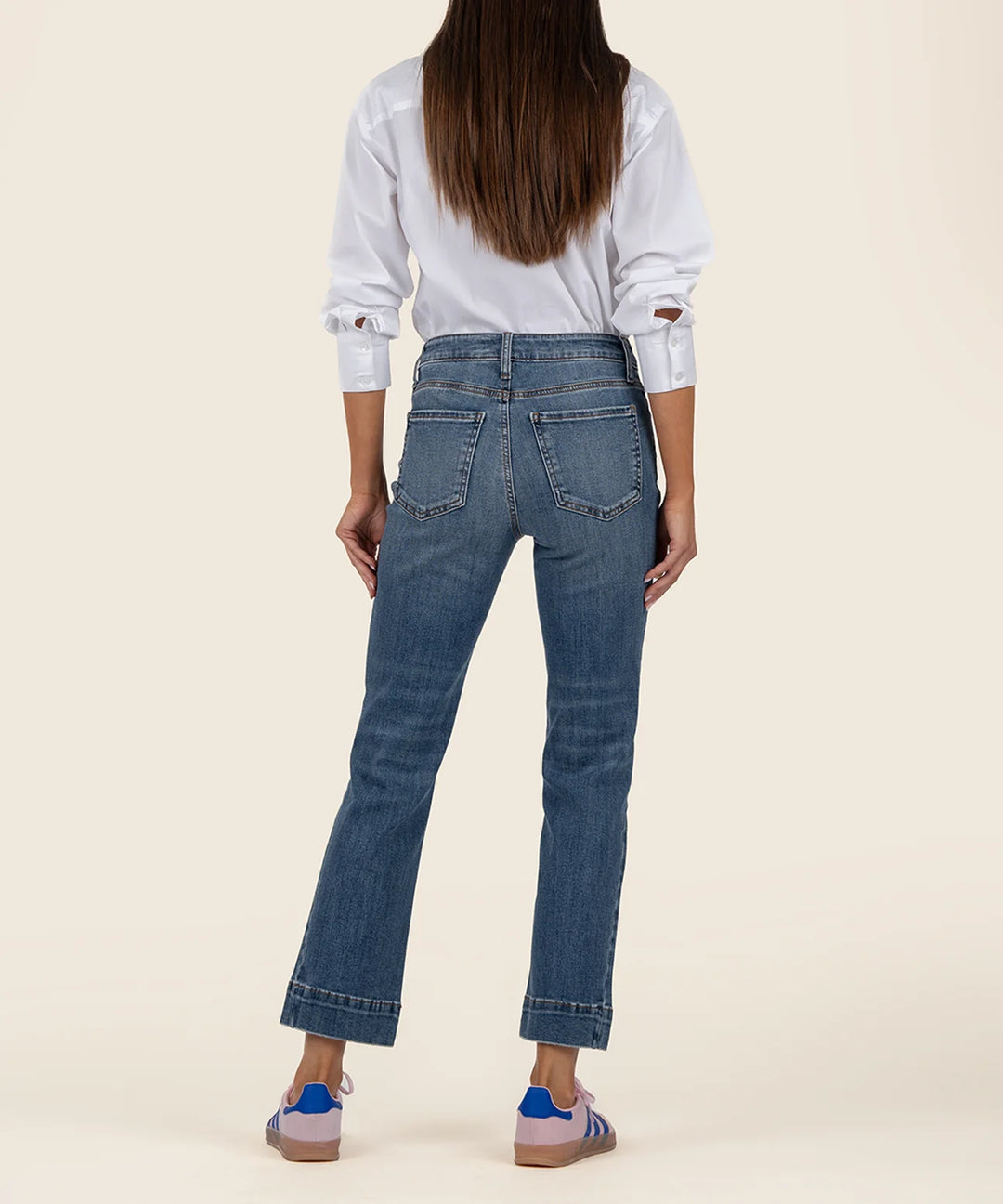 Kelsey High Rise Ankle Flare Wide Hem Side Inset - Defiant W/Dk Base Wash