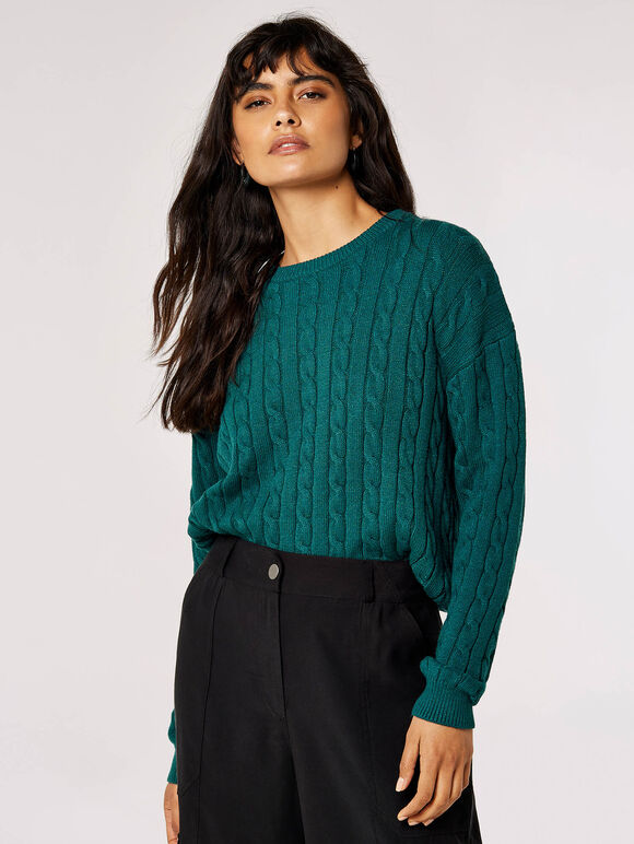 Aran Cable Knit Sweater (Pine)
