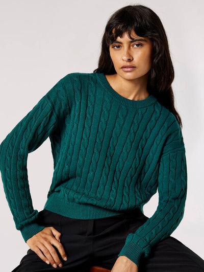 Aran Cable Knit Sweater (Pine)