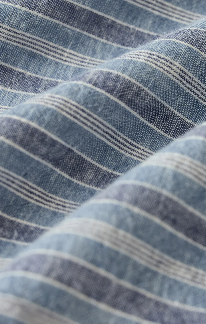 Close-up of blue and white striped fabric