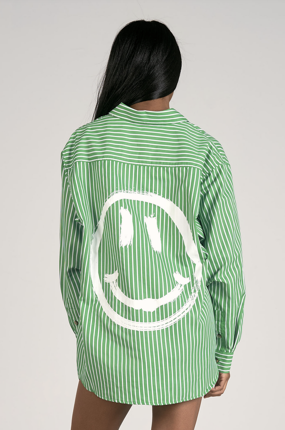 Smiley Back Shirt - Bright Green Stripe