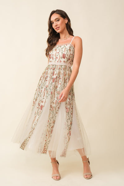 Whimsical strapless dress with floral detail - Natural