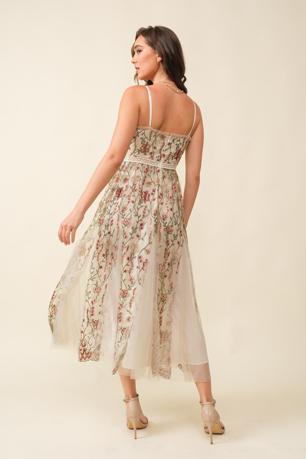 Whimsical strapless dress with floral detail - Natural