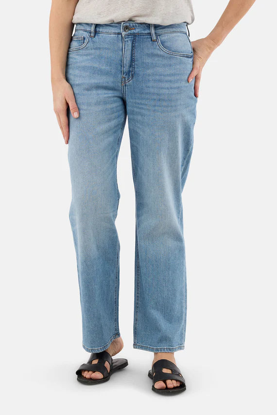 Midwaist Wide Leg Jeans - Washed Denim