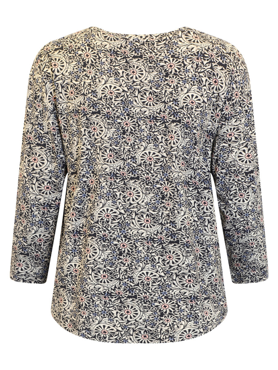 3/4 Sleeve Printed T-Shirt - Black Multi