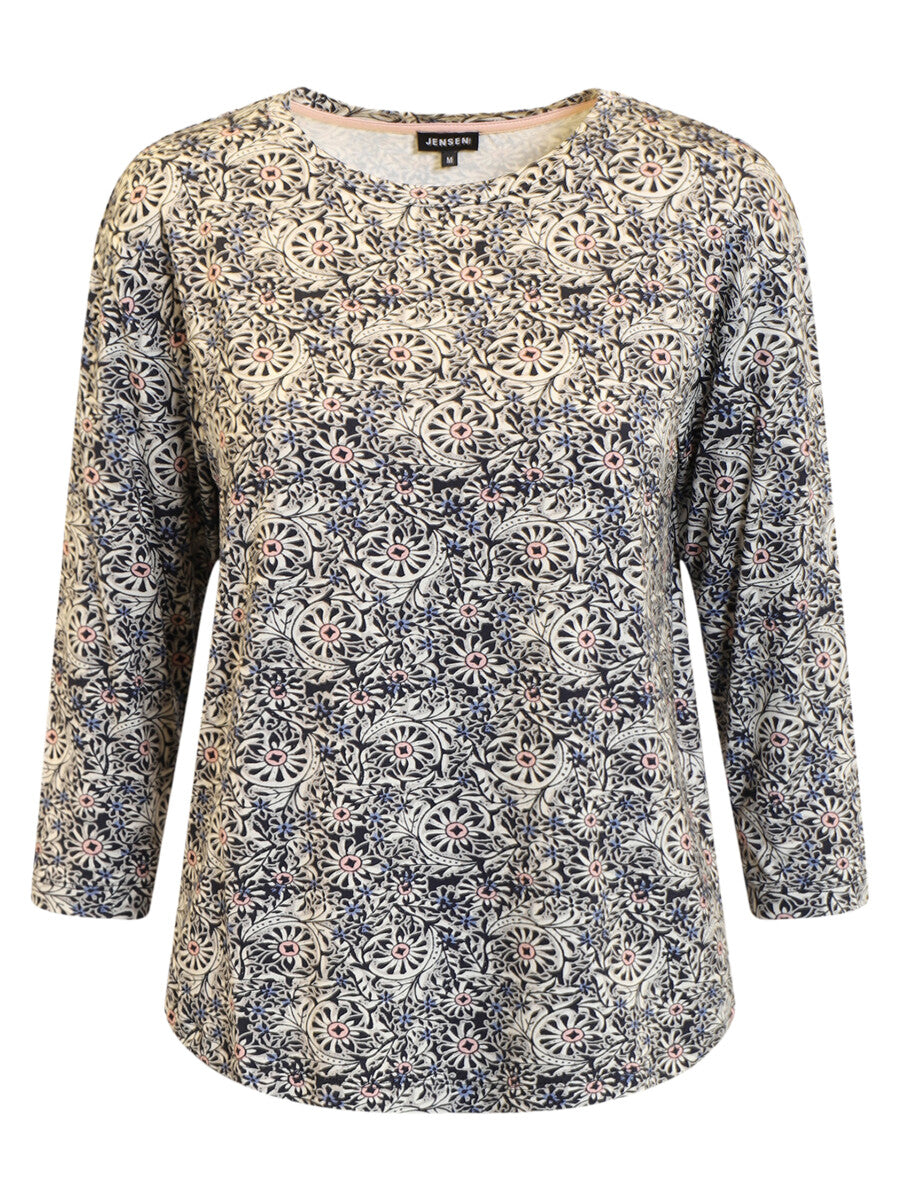 3/4 Sleeve Printed T-Shirt - Black Multi