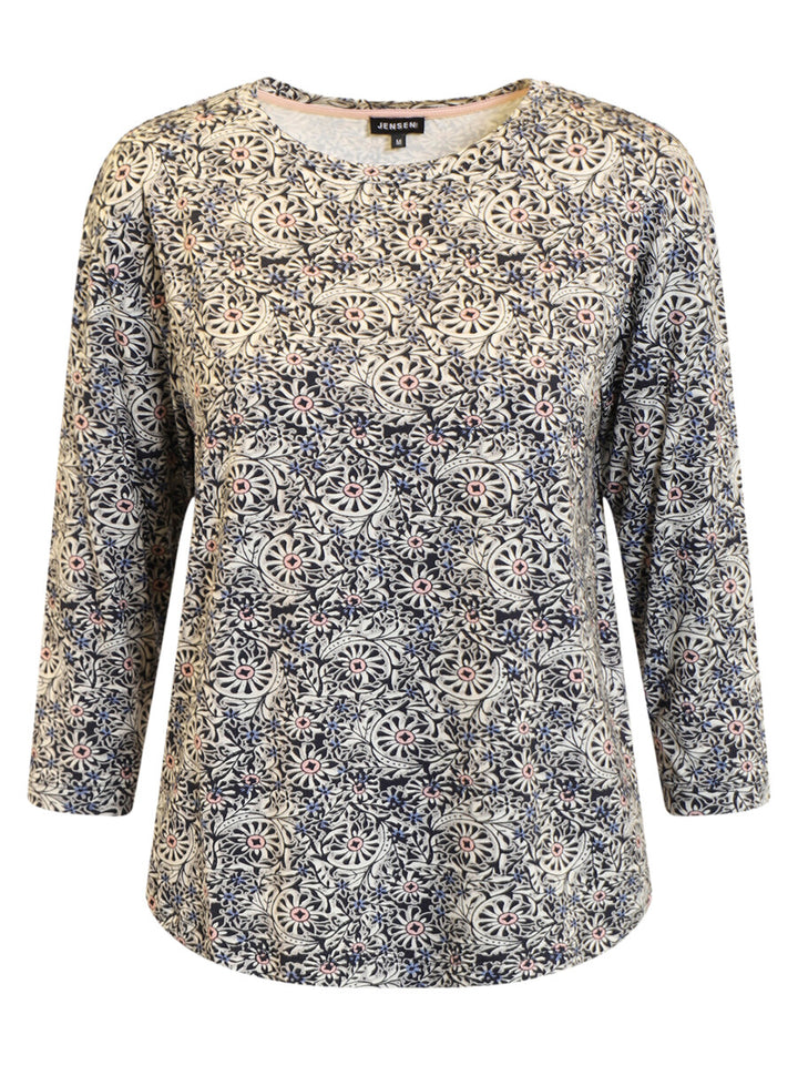 3/4 Sleeve Printed T-Shirt - Black Multi