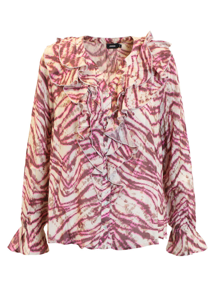 Button Through Ruffle Blouse - Pink Multi