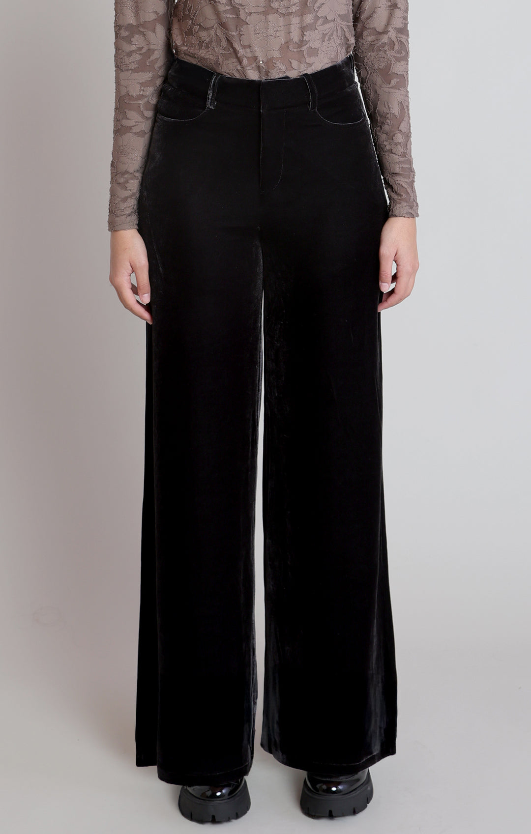 Velvet Wide Leg Pants - Black